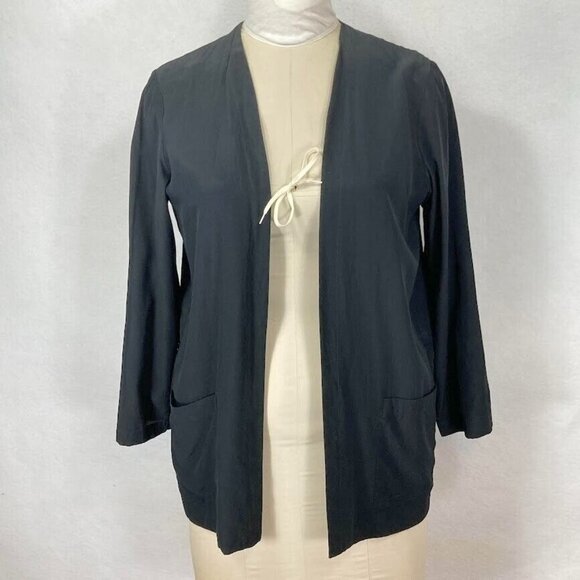 Silk Studio By Claude Bennett Vintage Black Open Front Silk Cardigan Blouse 10 - Picture 1 of 6